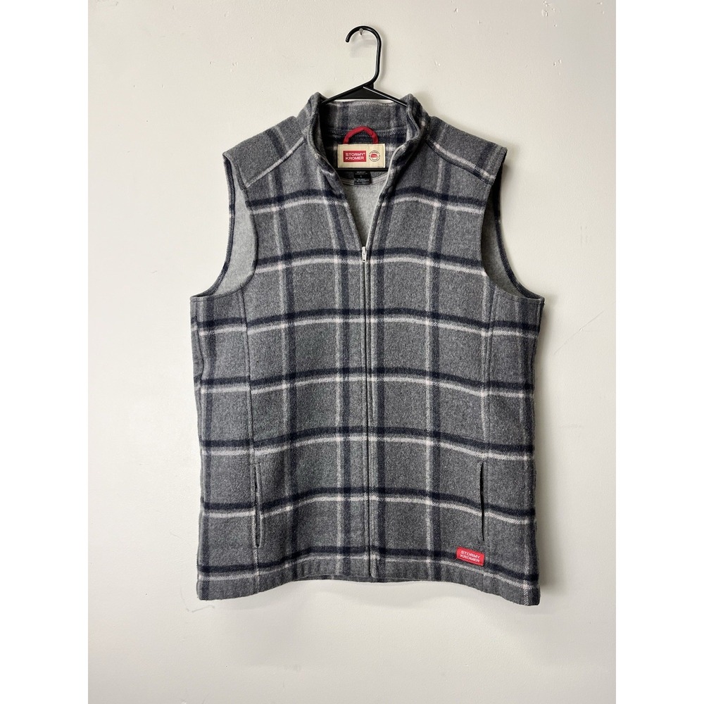 Stormy Kromer Vest Men's Large Gray Plaid Wool Blend Full Zip Outdoor Hiking USA